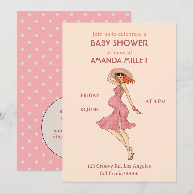 Retro Mommy Redhead Baby Dusche Party Einladung (Vorne/Hinten)