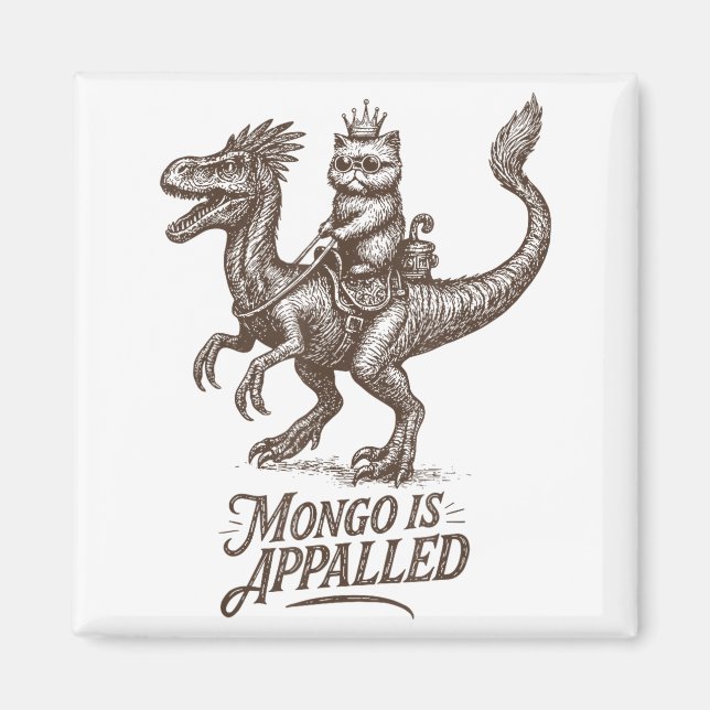 Retro Mongo Is Appalled Princess Cat Riding Dinosa Magnet (Vorne)