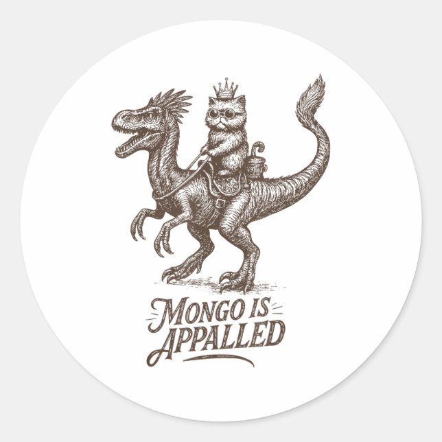 Retro Mongo Is Appalled Princess Cat Riding Dinosa Runder Aufkleber (Vorderseite)