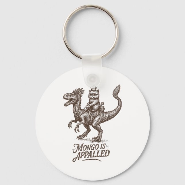 Retro Mongo Is Appalled Princess Cat Riding Dinosa Schlüsselanhänger (Vorderseite)