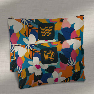 Retro Monogram 70er Boho Modernes Blumenmuster Zubehörtasche