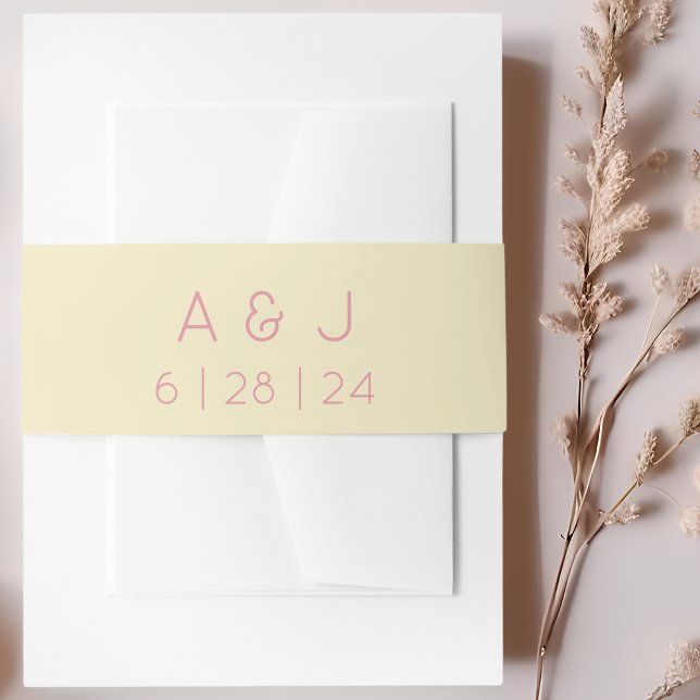 Retro Monogram Pastellgelb und rosa Hochzeit Einladungsbanderole (Von Creator hochgeladen)