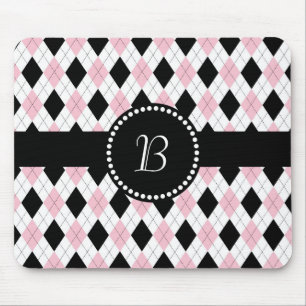 Retro Monogram Raute Muster Rosa Schwarz Mousepad