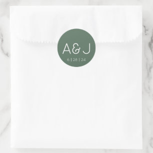 Retro Monogram Sage Green Wedding Runder Aufkleber