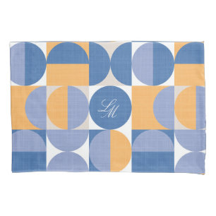 Retro-Monogramm Blau Gelb Mitte des Jahrhunderts K Kissenbezug