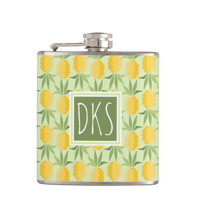 Retro Monogramm der Ananas-| Flachmann (Vorderseite)