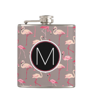 Retro Monogramm der Flamingo-  Flachmann