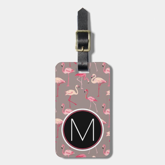 Retro Monogramm der Flamingo-| Gepäckanhänger (Vorderseite vertikal)