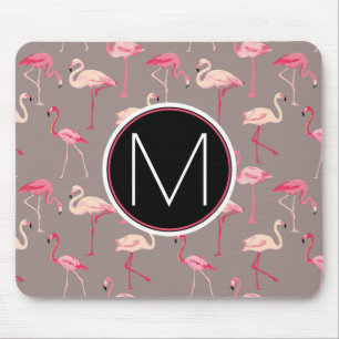 Retro Monogramm der Flamingo- Mousepad