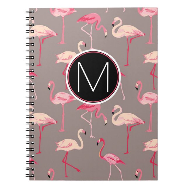 Retro Monogramm der Flamingo-| Notizblock (Vorderseite)