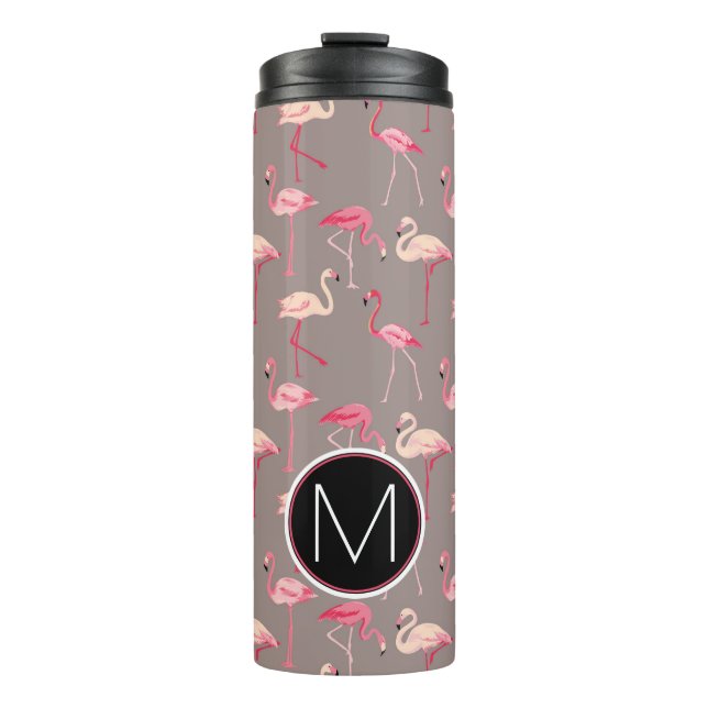 Retro Monogramm der Flamingo-| Thermosbecher (Vorderseite)