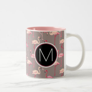 Retro Monogramm der Flamingo- Zweifarbige Tasse
