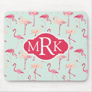 Retro Monogramm des Flamingo-Muster- Mousepad