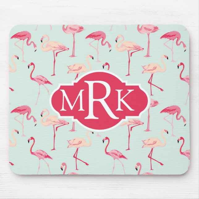 Retro Monogramm des Flamingo-Muster-| Mousepad (Vorne)