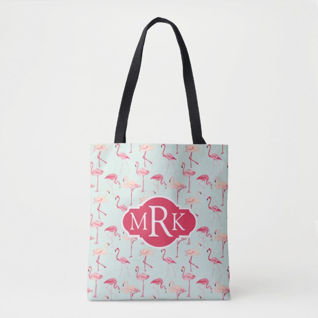 Retro Monogramm des Flamingo-Muster-| Tasche (Vorderseite)