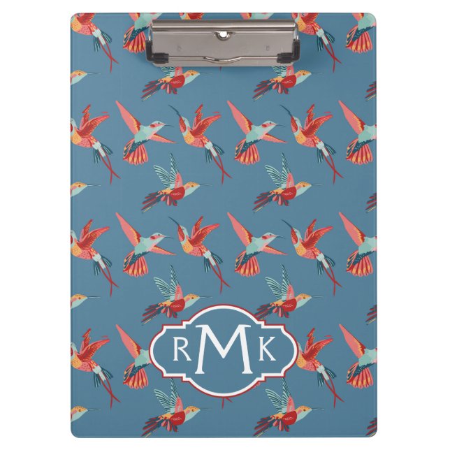 Retro Monogramm des Kolibri-Muster-| Klemmbrett (Vorderseite)