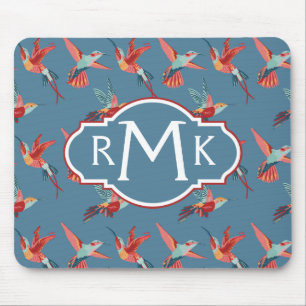 Retro Monogramm des Kolibri-Muster- Mousepad