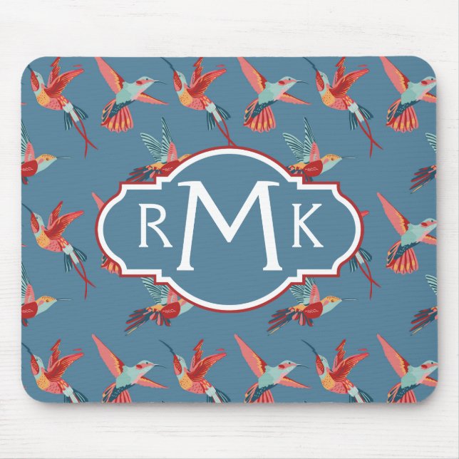 Retro Monogramm des Kolibri-Muster-| Mousepad (Vorne)