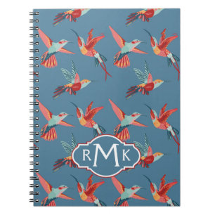 Retro Monogramm des Kolibri-Muster- Notizblock