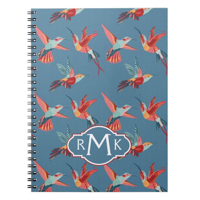Retro Monogramm des Kolibri-Muster-| Notizblock (Vorderseite)