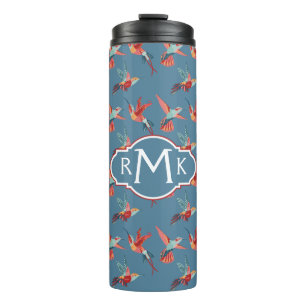 Retro Monogramm des Kolibri-Muster-  Thermosbecher