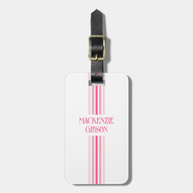 Retro-Monogramm-Minimalist-Streifen Gepäckanhänger (Vorderseite vertikal)