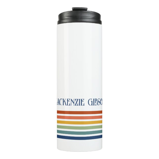 Retro-Monogramm-Minimalist-Streifen Thermosbecher (Vorderseite)