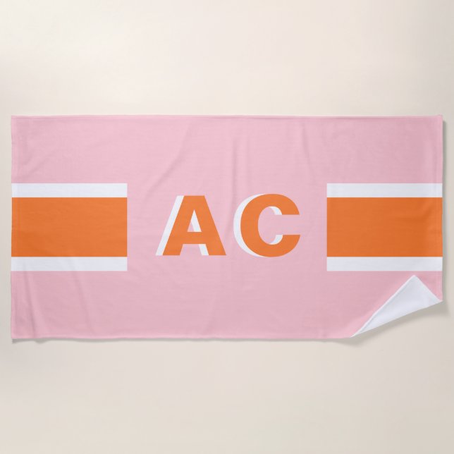 Retro Monogramm Minimalistisch Bachelorette Strandtuch (Vorderseite)