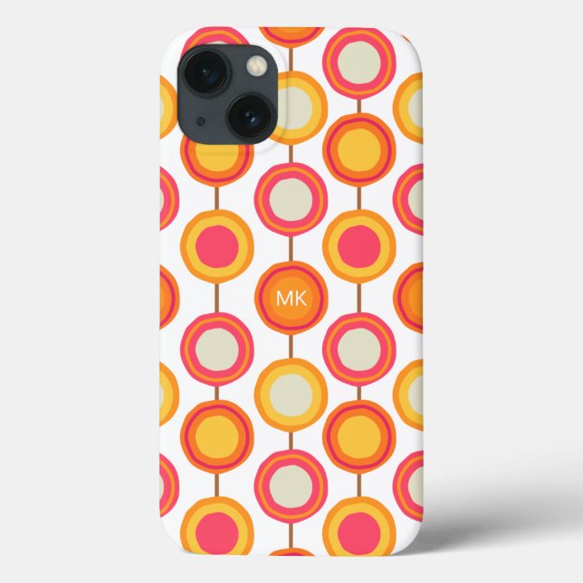 Retro-Monogramm Rosa Orange Chic Weibliches Muster Case-Mate iPhone Hülle (Rückseite)