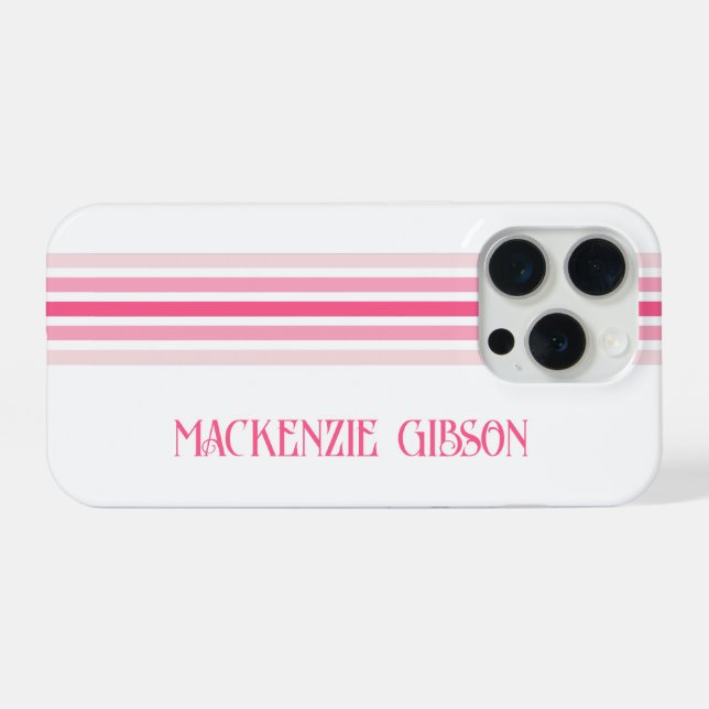 Retro Monogrammed Minimalist Pink Stripes iPhone 15 Pro Hülle (Rückseite (Horizontal))