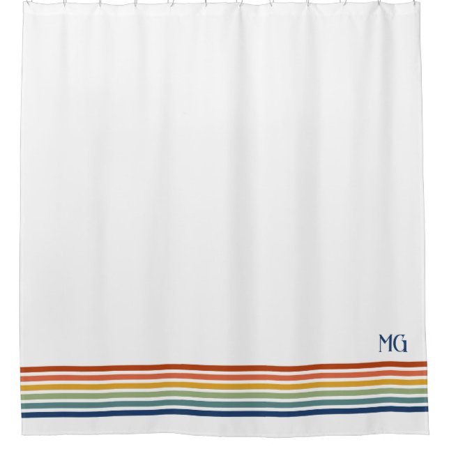 Retro Monogrammed Minimalist Stripes Duschvorhang (Vorderseite)