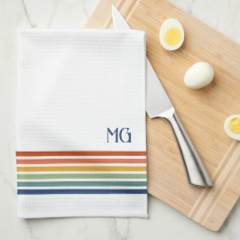 Retro Monogrammed Minimalist Stripes Geschirrtuch