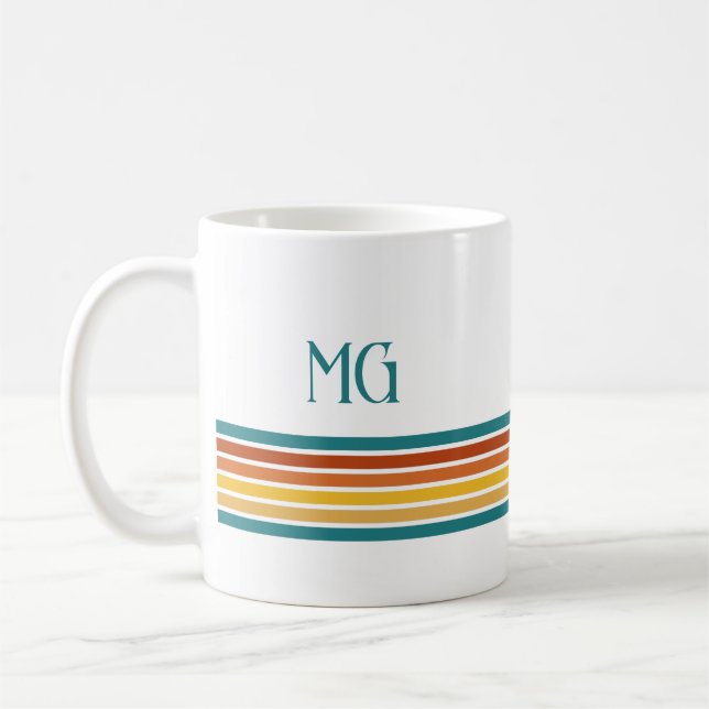 Retro Monogrammed Minimalist Stripes Kaffeetasse (Links)