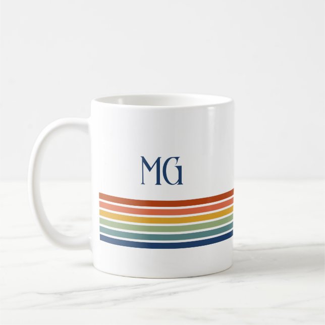 Retro Monogrammed Minimalist Stripes Kaffeetasse (Links)