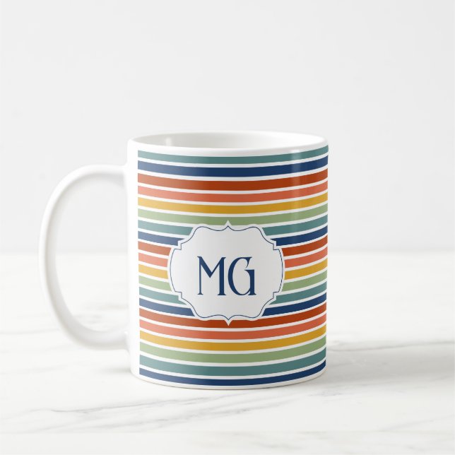 Retro Monogrammed Minimalist Stripes Kaffeetasse (Links)