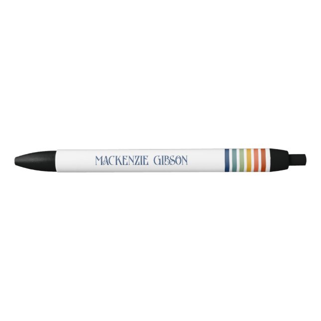 Retro Monogrammed Minimalist Stripes Kugelschreiber (Vorderseite)