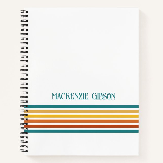 Retro Monogrammed Minimalist Stripes Notizbuch (Vorderseite)