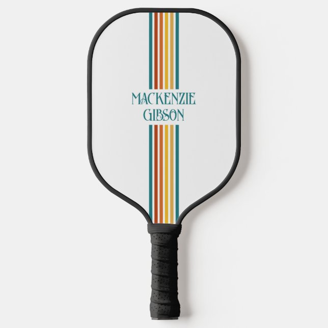 Retro Monogrammed Minimalist Stripes Pickleball Schläger (Vorderseite)
