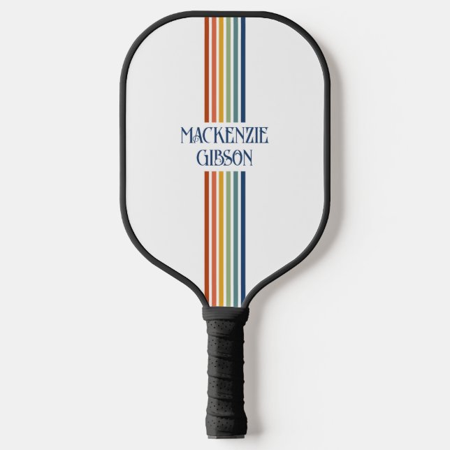 Retro Monogrammed Minimalist Stripes Pickleball Schläger (Vorderseite)