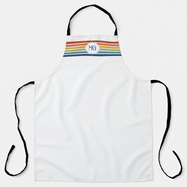 Retro Monogrammed Minimalist Stripes Schürze (Vorderseite)