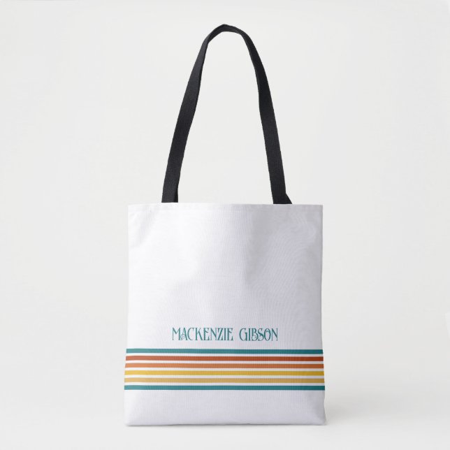 Retro Monogrammed Minimalist Stripes Tasche (Vorderseite)