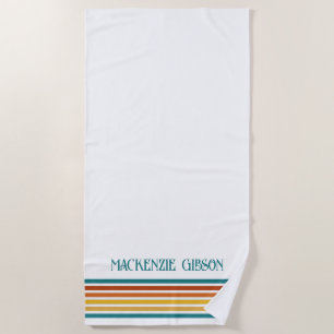 Retro monogrammierte minimalistische Streifen Strandtuch