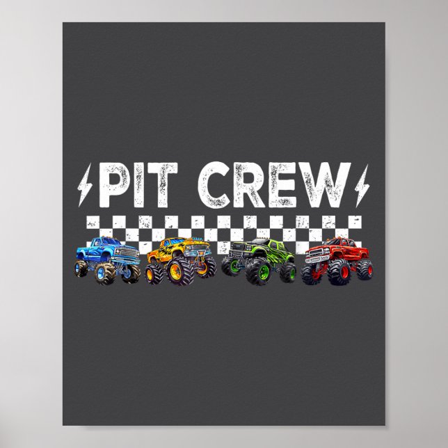 Retro Monster Truck Family T Crew Matching Birthda Poster (Vorne)