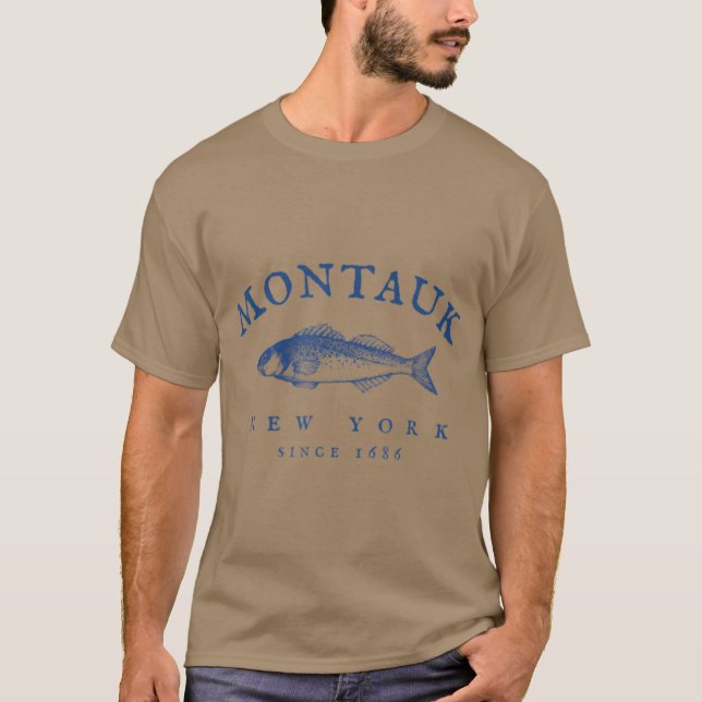 Retro Montauk New York Fishing T-Shirt (Vorderseite)
