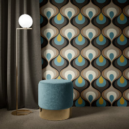 Retro Mood Blue Brown Mustard Beige Black Tapete