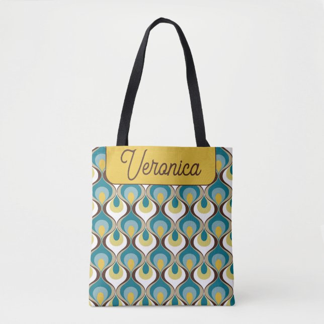 Retro Mood Blue Yellow Name Personalized Tasche (Vorderseite)