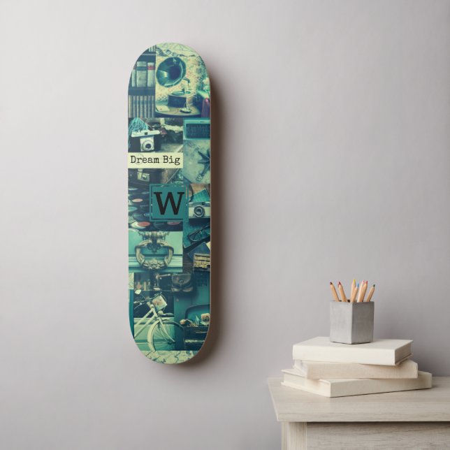 Retro Mood Board Vintag Tech Collage Monogram Skateboard (Wandkunst)