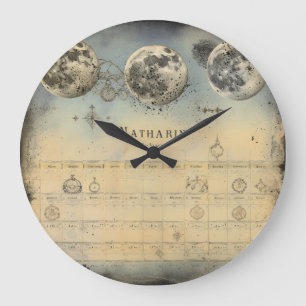 Retro Moon Phase Almanac - Nostalgischer Celestial Große Wanduhr