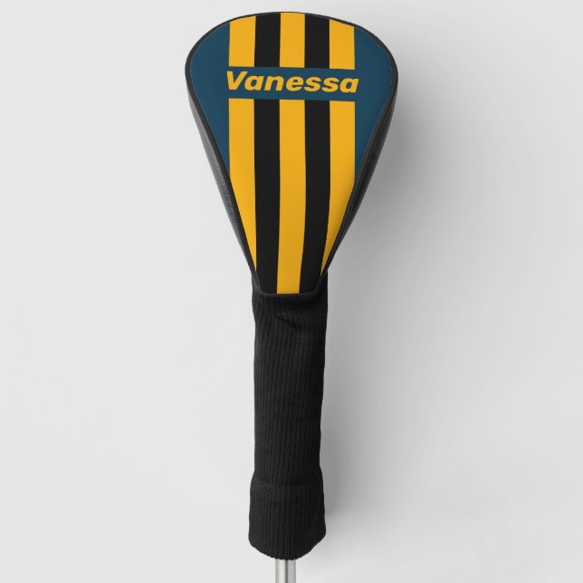 Retro Moonlit Tide Pin Stripes with Name Golf Headcover (Vorderseite)