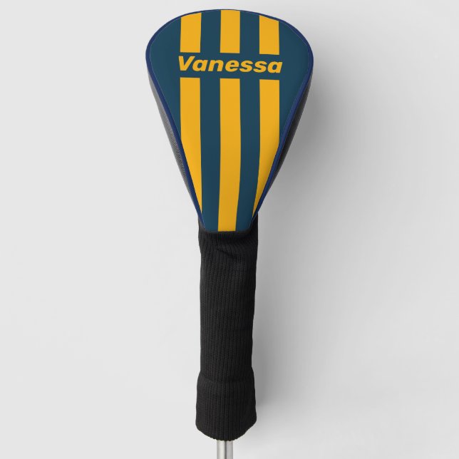 Retro Moonlit Tide Three Pin Stripes with Name Golf Headcover (Vorderseite)